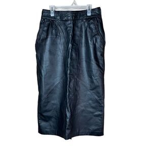 Vintage Bruno Giovanni Black Genuine Leather Midi Skirt